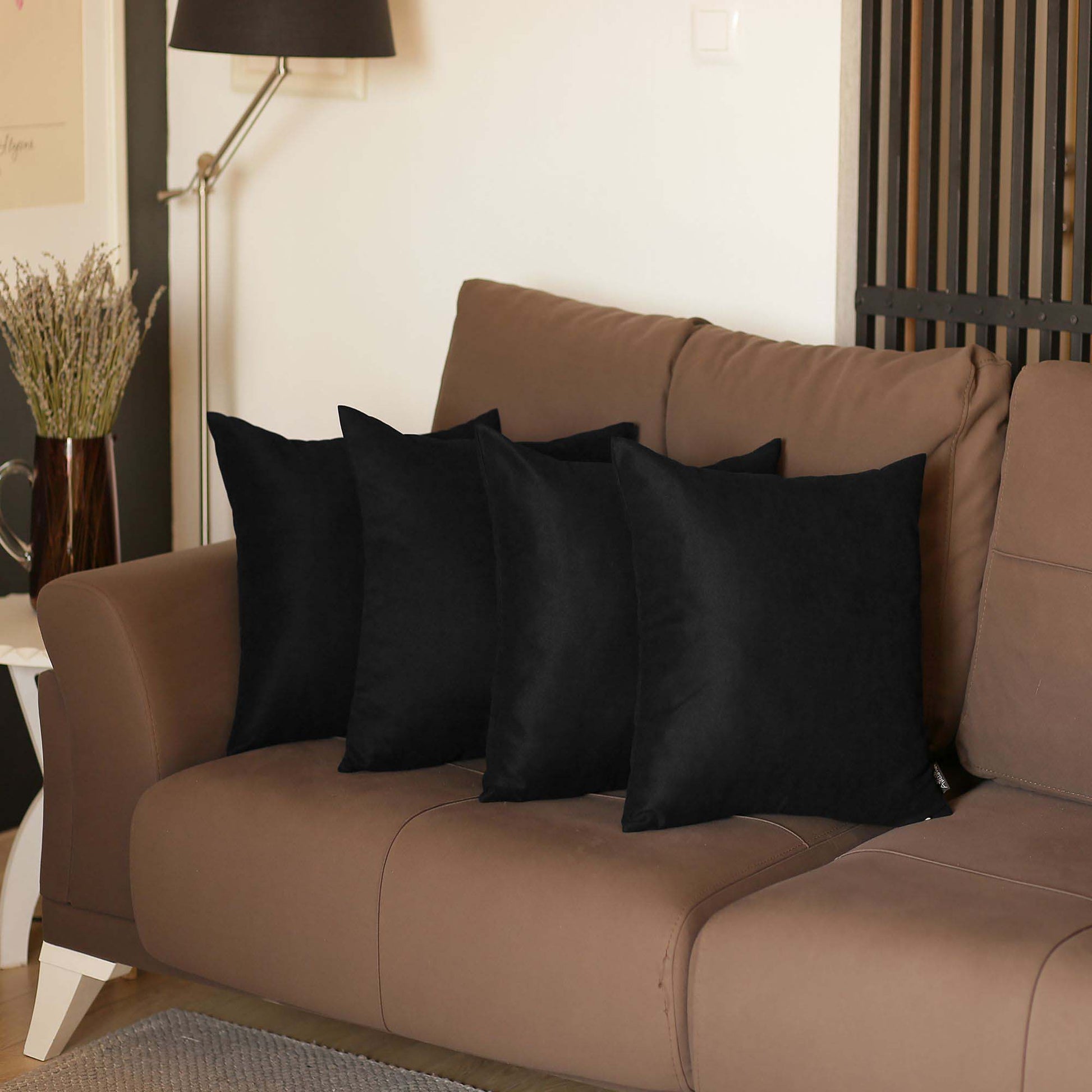 Set of Four 20" Black Fabric Throw Pillow Covers-3