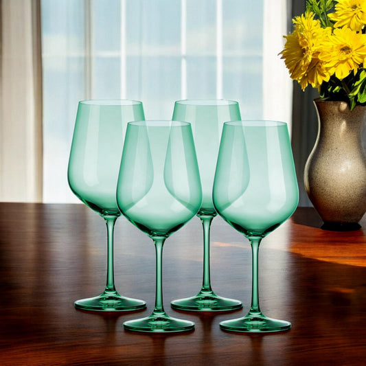 Set of Four Green Crystal Balloon Bowl Stemmed Red Wine Glass-0
