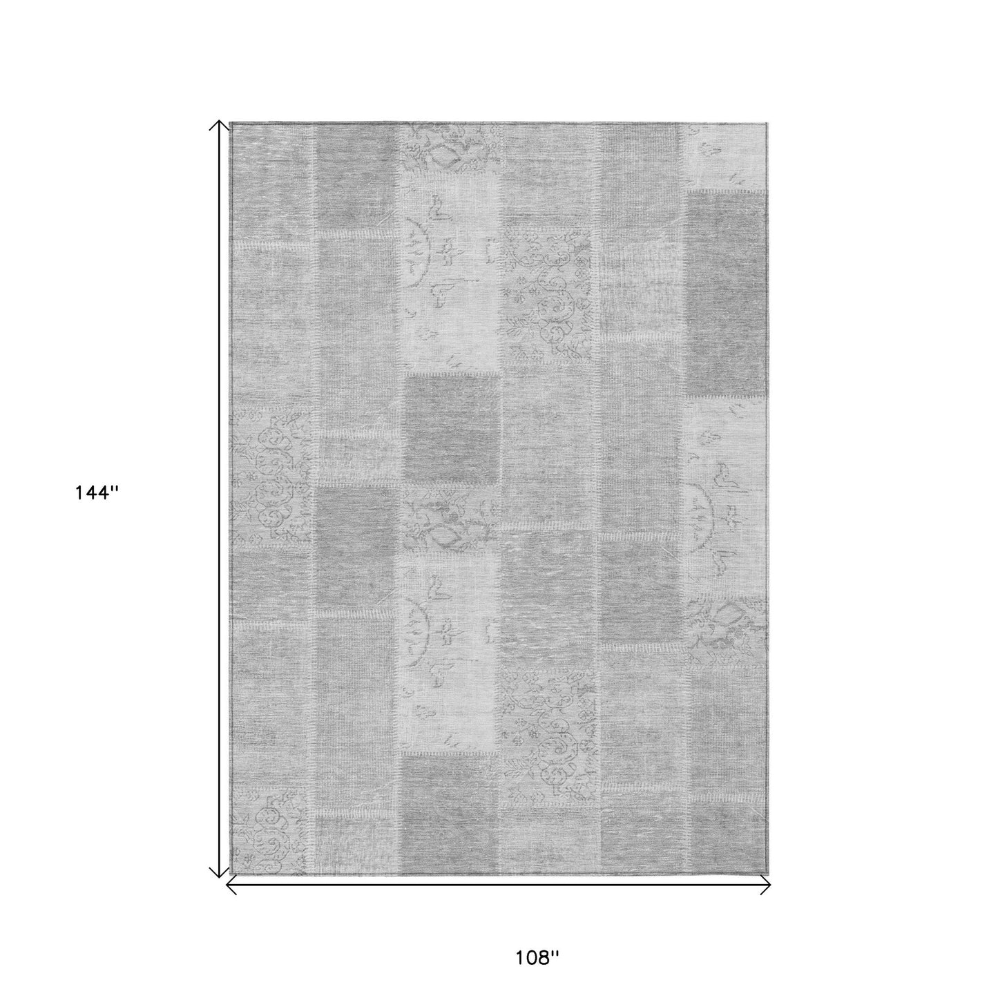 9' X 12' Silver Gray And Graphite Patchwork Washable Indoor Outdoor Area Rug-2