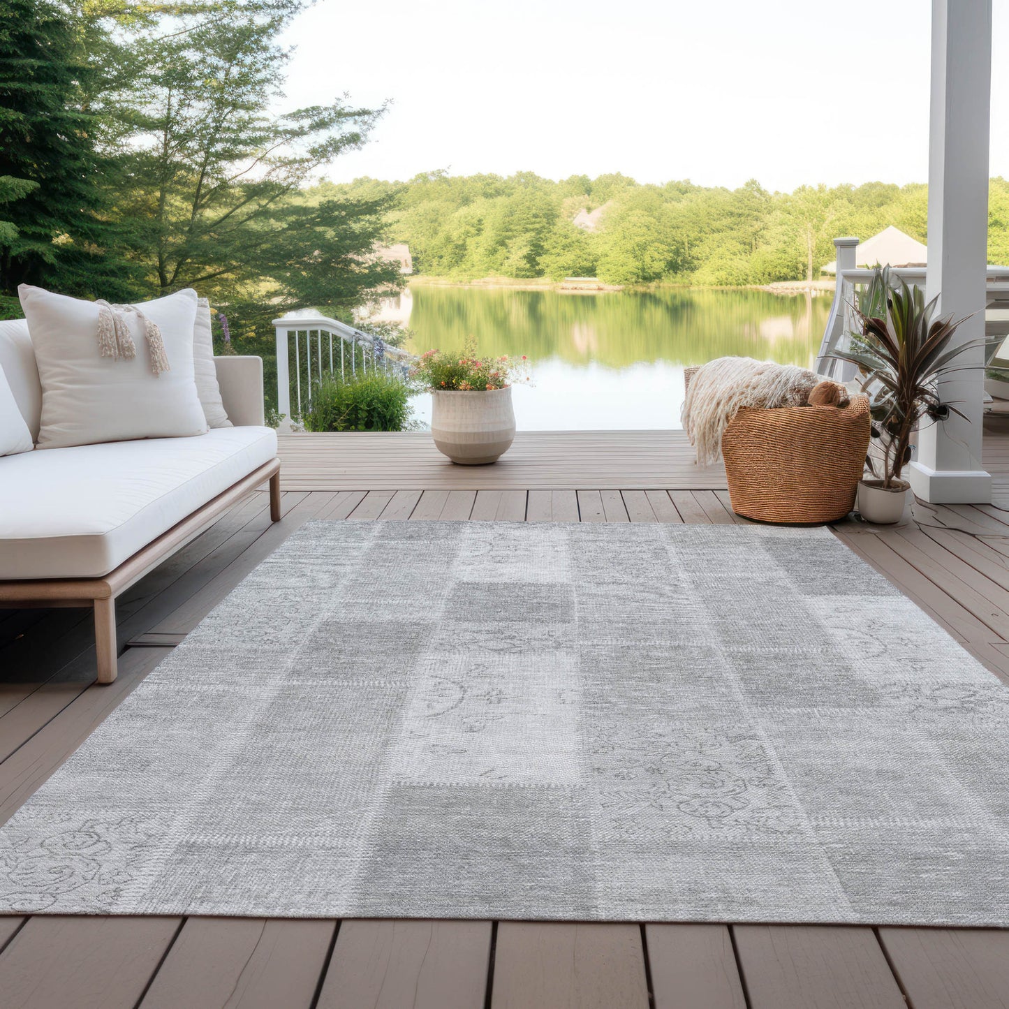 9' X 12' Silver Gray And Graphite Patchwork Washable Indoor Outdoor Area Rug-6