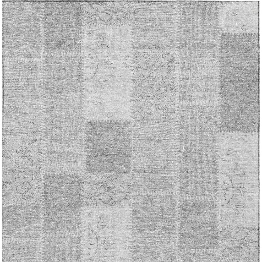9' X 12' Silver Gray And Graphite Patchwork Washable Indoor Outdoor Area Rug-4
