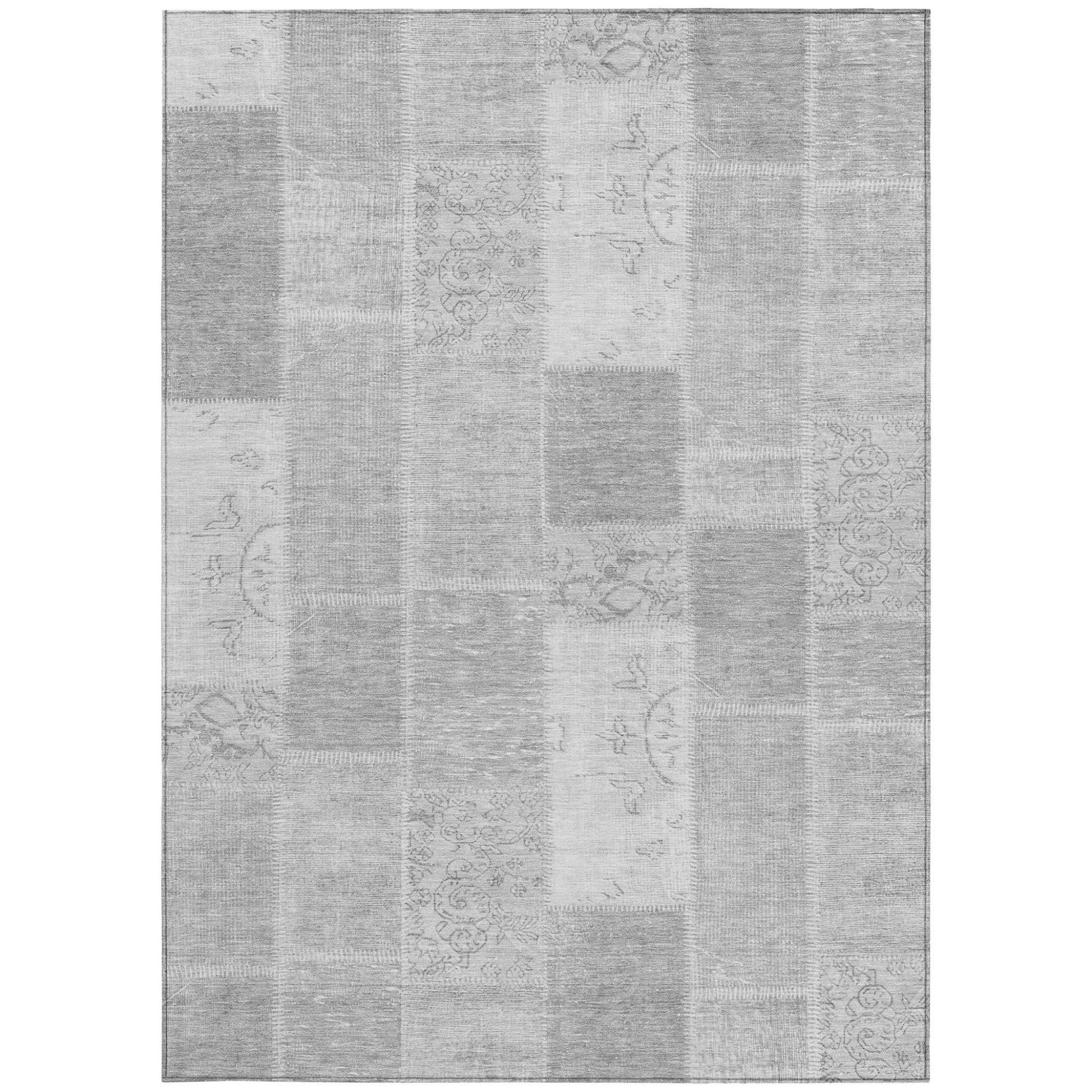 9' X 12' Silver Gray And Graphite Patchwork Washable Indoor Outdoor Area Rug-5