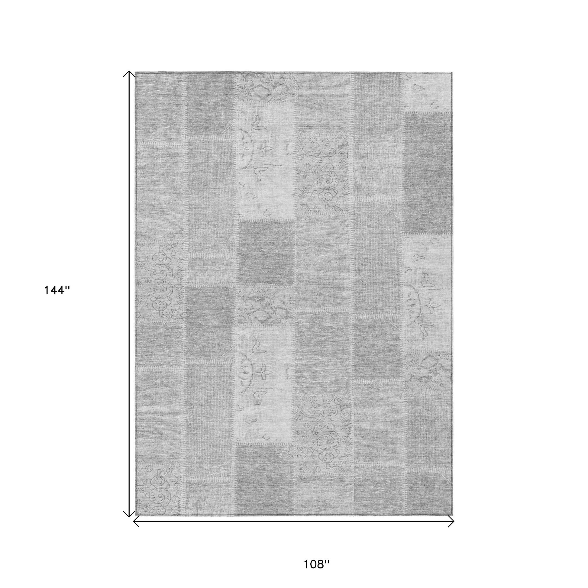 9' X 12' Silver Gray And Graphite Patchwork Washable Indoor Outdoor Area Rug-2