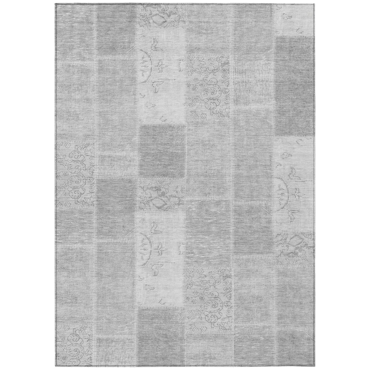 9' X 12' Silver Gray And Graphite Patchwork Washable Indoor Outdoor Area Rug-1