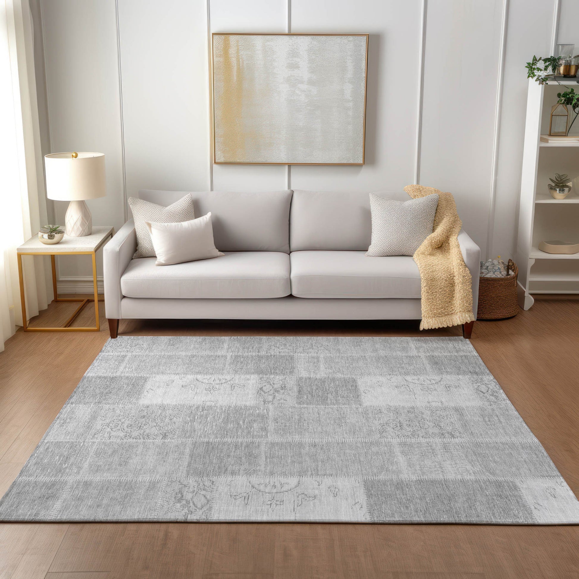 9' X 12' Silver Gray And Graphite Patchwork Washable Indoor Outdoor Area Rug-7
