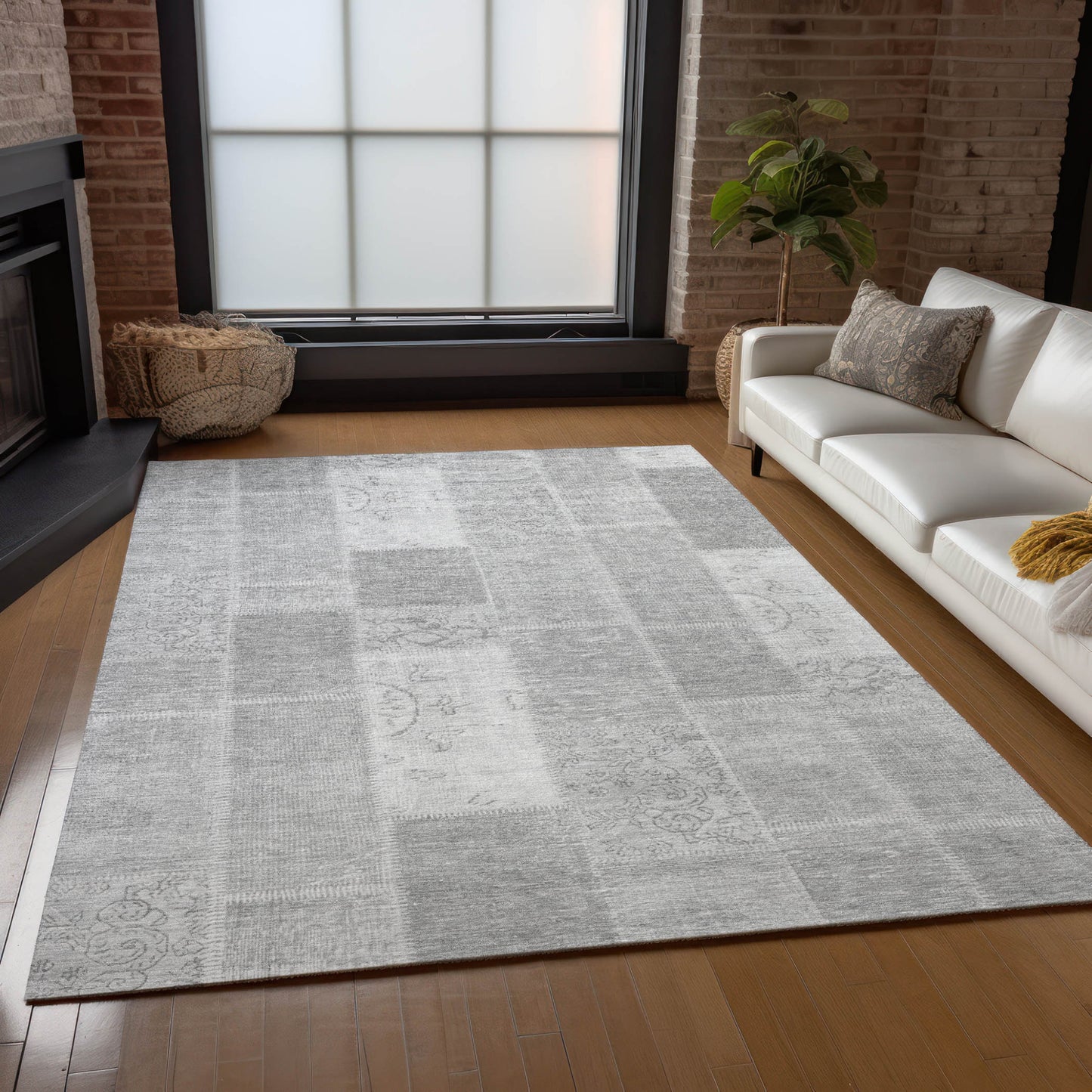 9' X 12' Silver Gray And Graphite Patchwork Washable Indoor Outdoor Area Rug-8