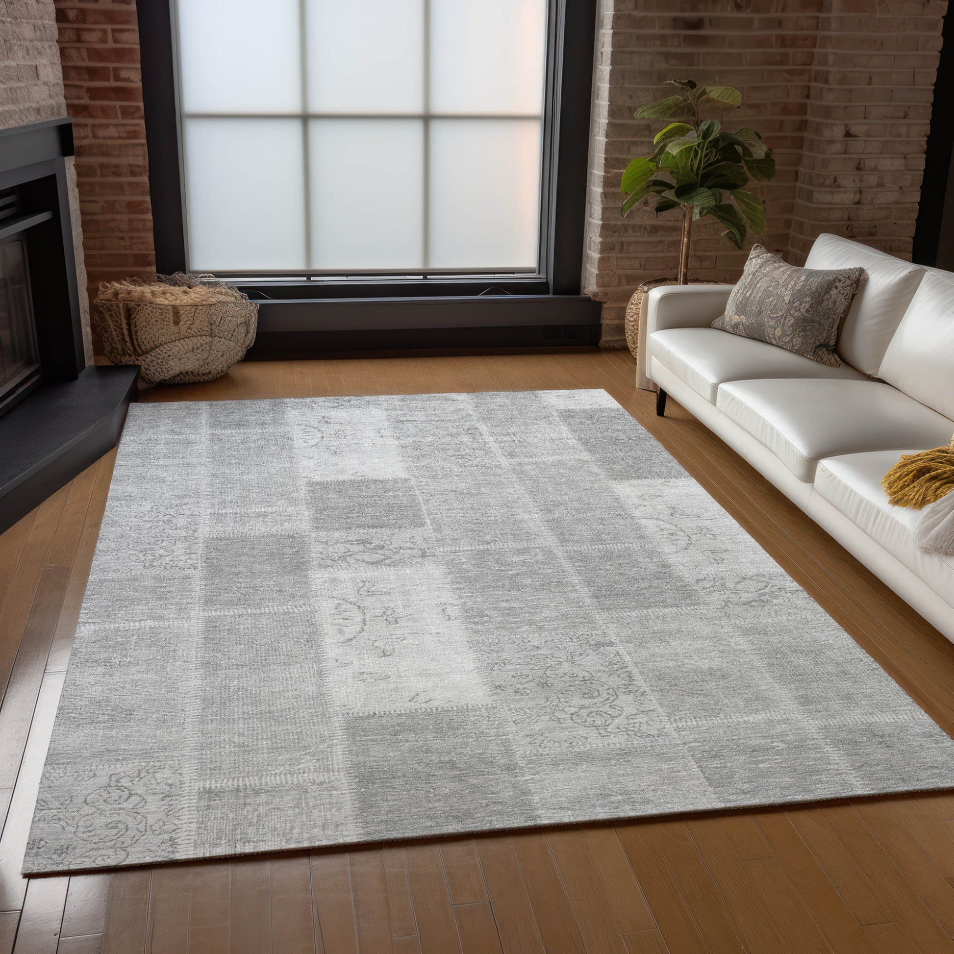 9' X 12' Silver Gray And Graphite Patchwork Washable Indoor Outdoor Area Rug-8